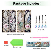 Load image into Gallery viewer, 4Pcs Special Shape Feathers Diamond Painting Bookmark Making Kit for Book Lovers
