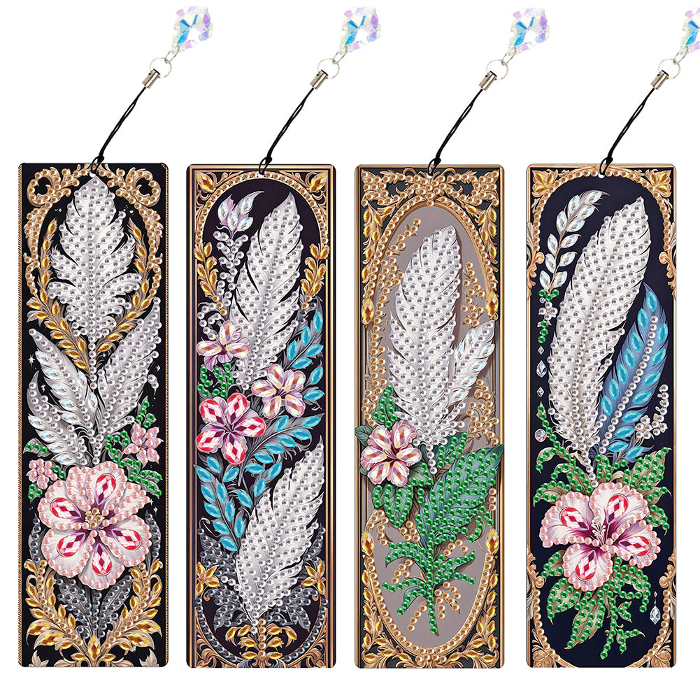 4Pcs Special Shape Feathers Diamond Painting Bookmark Making Kit for Book Lovers