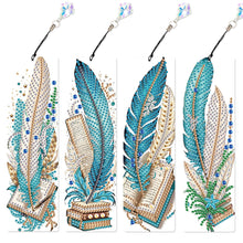 Load image into Gallery viewer, 4Pcs Special Shape Feathers Diamond Painting Bookmark Making Kit for Book Lovers
