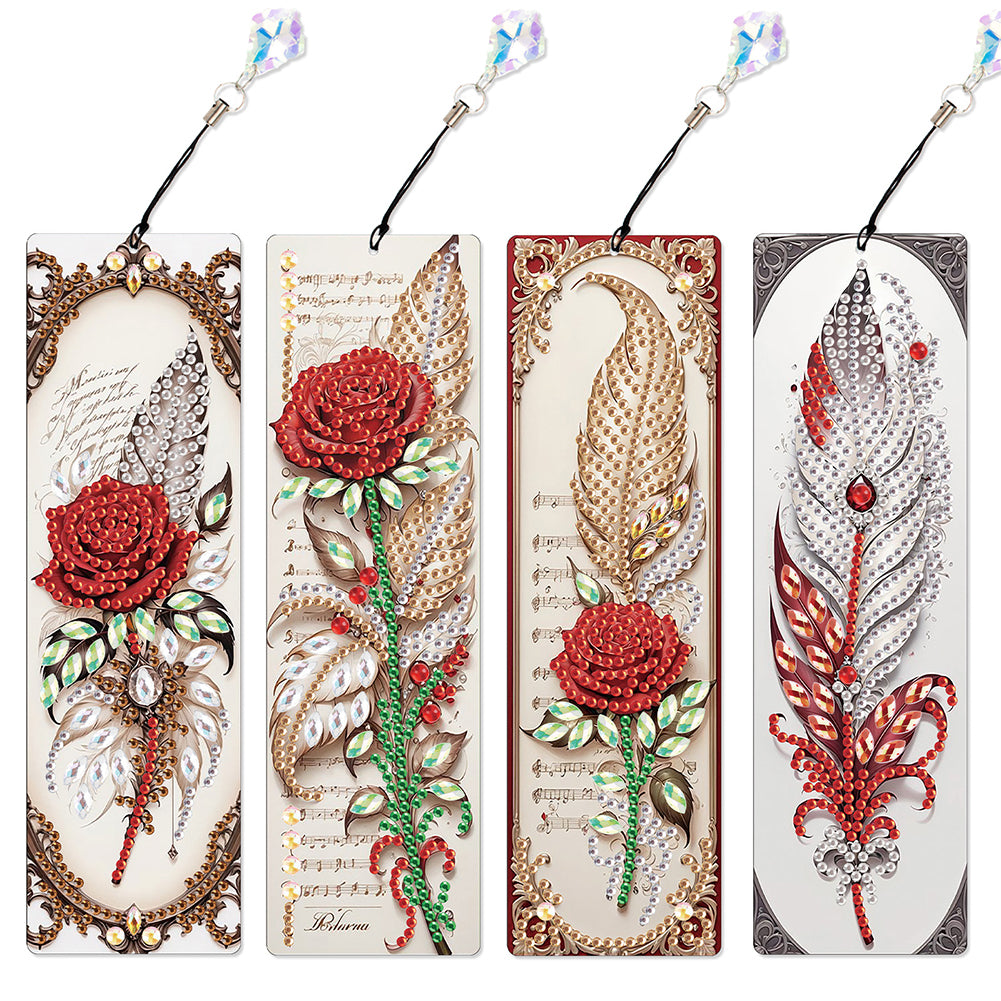 4Pcs Special Shape Feathers Diamond Painting Bookmark Making Kit for Book Lovers