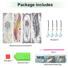 Load image into Gallery viewer, 4Pcs Special Shape Feathers Diamond Painting Bookmark Making Kit for Book Lovers
