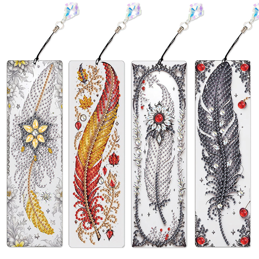 4Pcs Special Shape Feathers Diamond Painting Bookmark Making Kit for Book Lovers