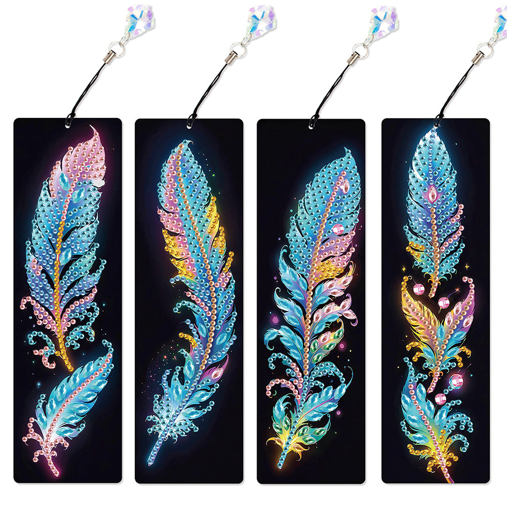 4Pcs Special Shape Feathers Diamond Painting Bookmark Making Kit for Book Lovers