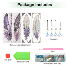 Load image into Gallery viewer, 4Pcs Special Shape Feathers Diamond Painting Bookmark Making Kit for Book Lovers
