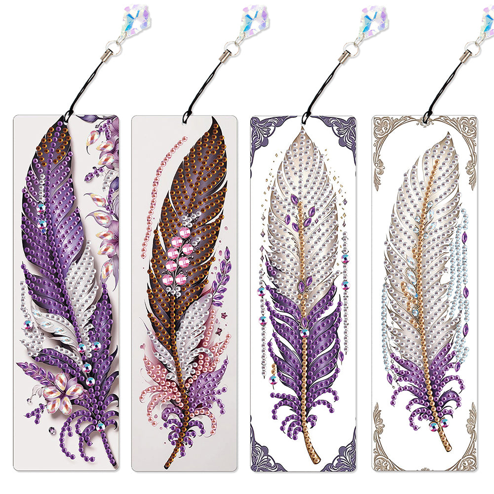 4Pcs Special Shape Feathers Diamond Painting Bookmark Making Kit for Book Lovers