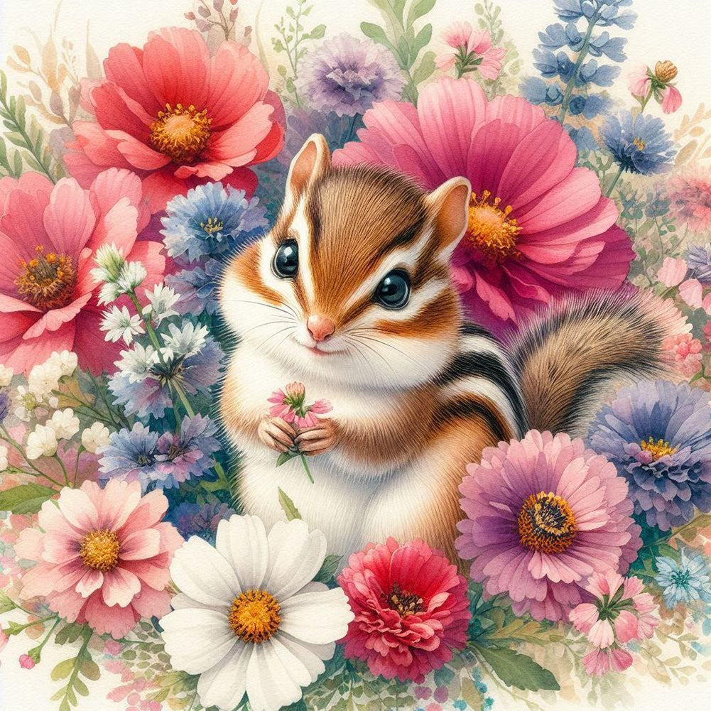 Diamond Painting - Full Round - Squirrel In The Flowers (40*40CM)