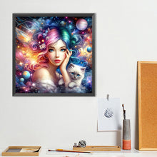 Load image into Gallery viewer, Diamond Painting - Full Round - White Cat And Girl (40*40CM)
