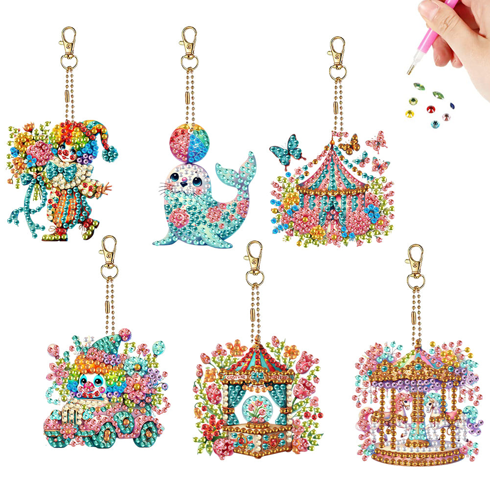 6Pcs Double Sided Special Shape Animals Diamond Art Keyring for Beginners Adults