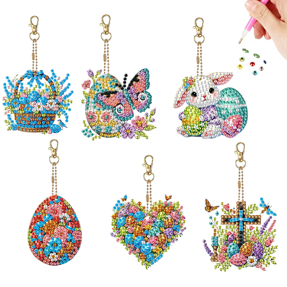 6Pcs Double Sided Special Shape Animals Diamond Art Keyring for Beginners Adults