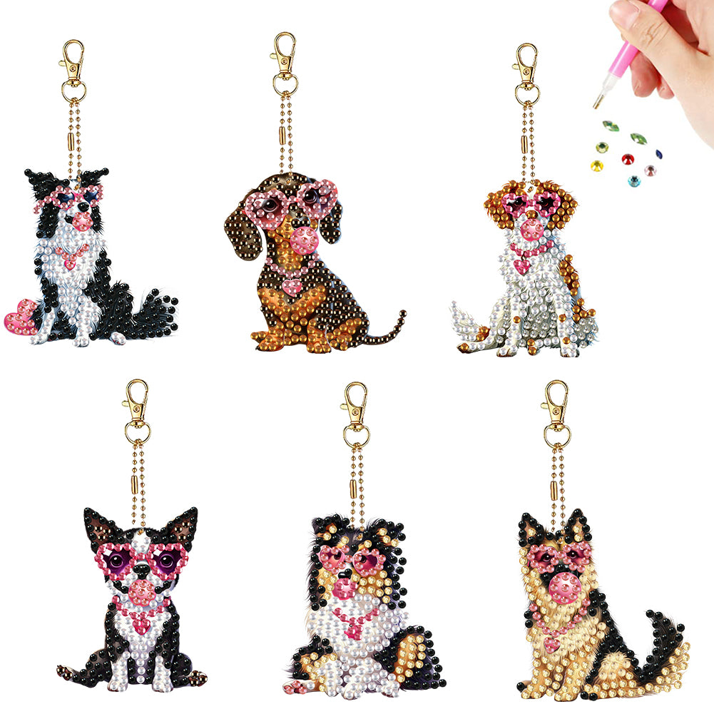 6Pcs Double Sided Special Shape Animals Diamond Art Keyring for Beginners Adults