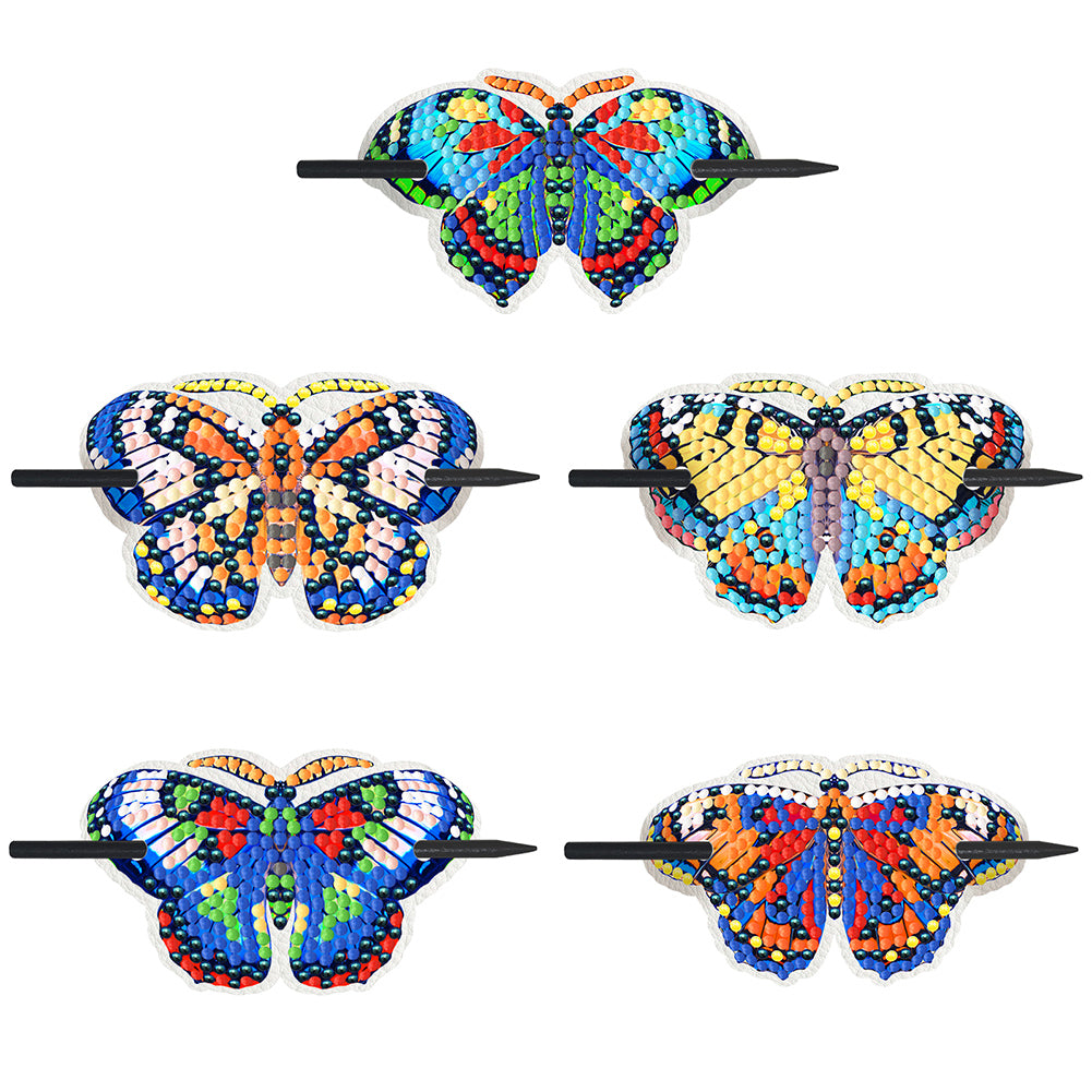5Pcs PU Butterfly Diamond Embroidery Painting Hairpins Kit Gifts for Women Girls