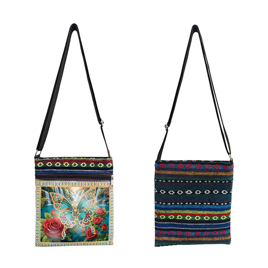 Flower Diamond Art Purses Canvas 5D DIY Diamond Painting Shoulder Bag for Women