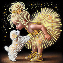 Load image into Gallery viewer, Diamond Painting - Partial Special Shaped - Girl In Gauze Skirt And Dog (30*30CM)
