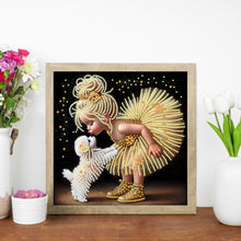 Load image into Gallery viewer, Diamond Painting - Partial Special Shaped - Girl In Gauze Skirt And Dog (30*30CM)
