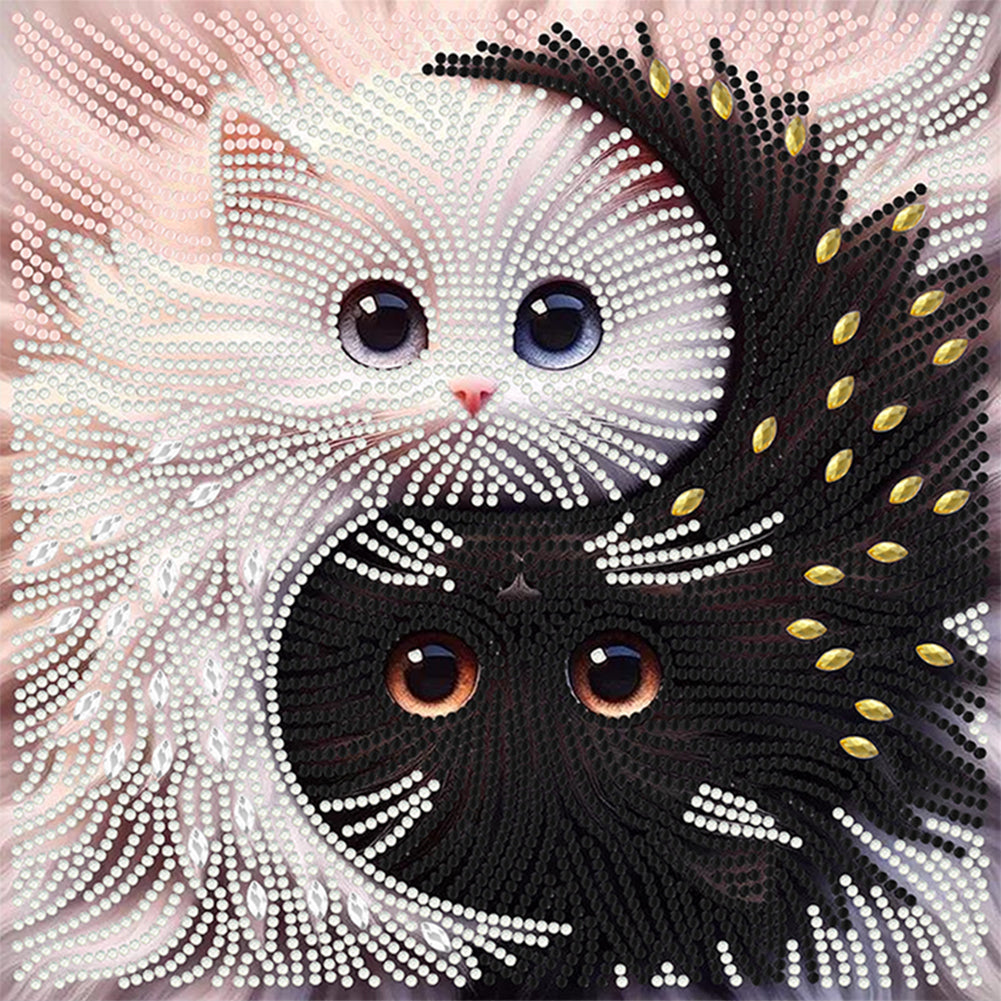 Diamond Painting - Partial Special Shaped - Black And White Tai Chi Cat (30*30CM)