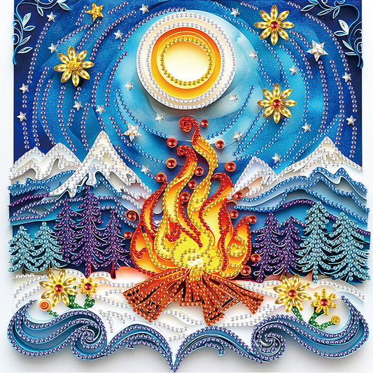Diamond Painting - Partial Special Shaped - Quilling Paper Painting Winter Flame (30*30CM)