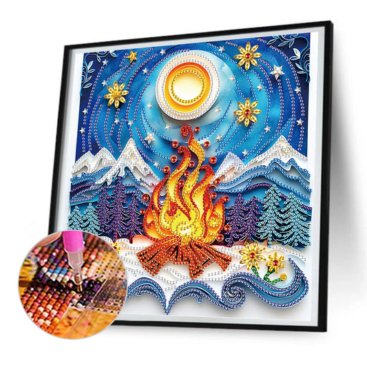 Diamond Painting - Partial Special Shaped - Quilling Paper Painting Winter Flame (30*30CM)