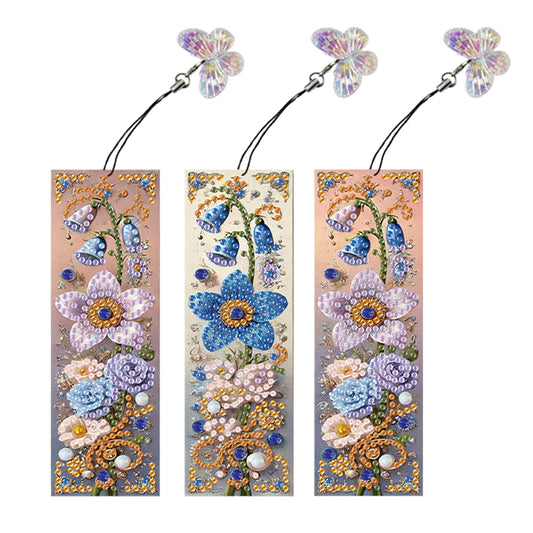 3Pcs Special Shaped Colorful Flower 5D DIY Diamond Art Book Mark for Home Office