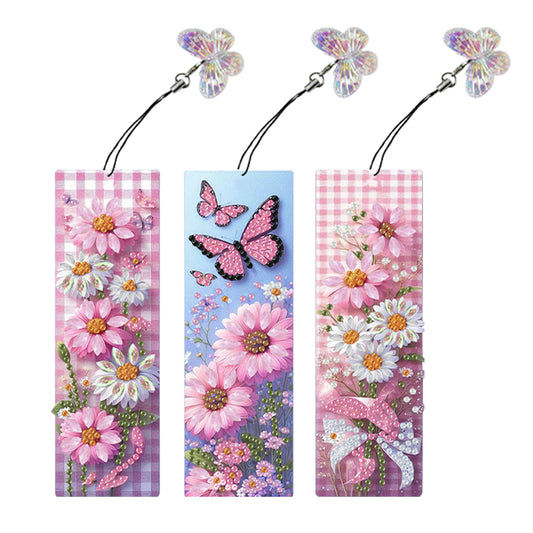 3Pcs Special Shaped Colorful Flower 5D DIY Diamond Art Book Mark for Home Office