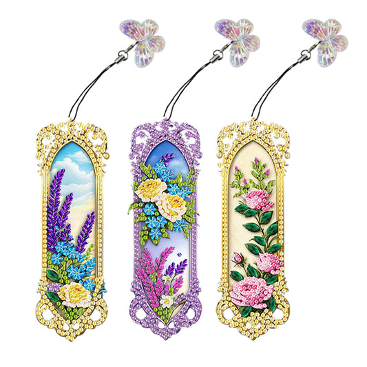 3Pcs Special Shaped Colorful Flower 5D DIY Diamond Art Book Mark for Home Office