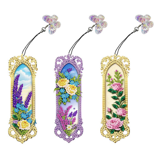 3Pcs Special Shaped Colorful Flower 5D DIY Diamond Art Book Mark for Home Office