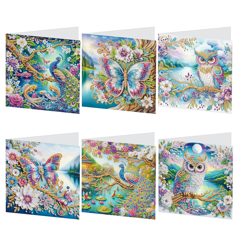 6Pcs DIY Diamond Painting Greeting Card with Envelope 5D DIY Drill Painting Card