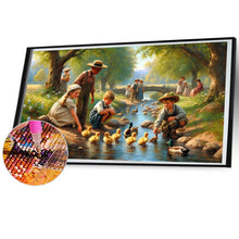 Load image into Gallery viewer, Diamond Painting - Full Square - Children Playing With Ducks By The Stream (70*40CM)
