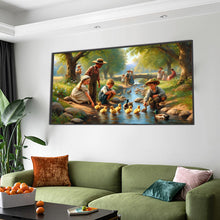 Load image into Gallery viewer, Diamond Painting - Full Square - Children Playing With Ducks By The Stream (70*40CM)
