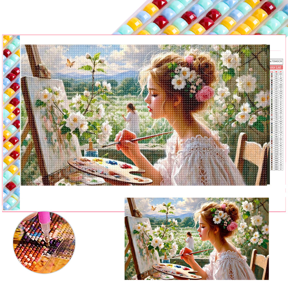 Diamond Painting - Full Square - Woman Painting By The Window (70*40CM)
