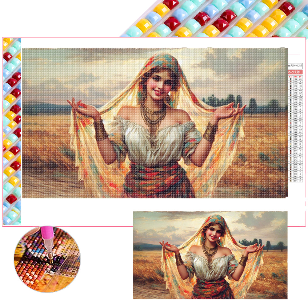 Diamond Painting - Full Square - Woman Smiling In The Wheat Field (70*40CM)