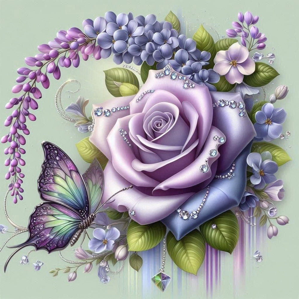 Diamond Painting - Full Round - Purple Rose Butterfly (40*40CM)