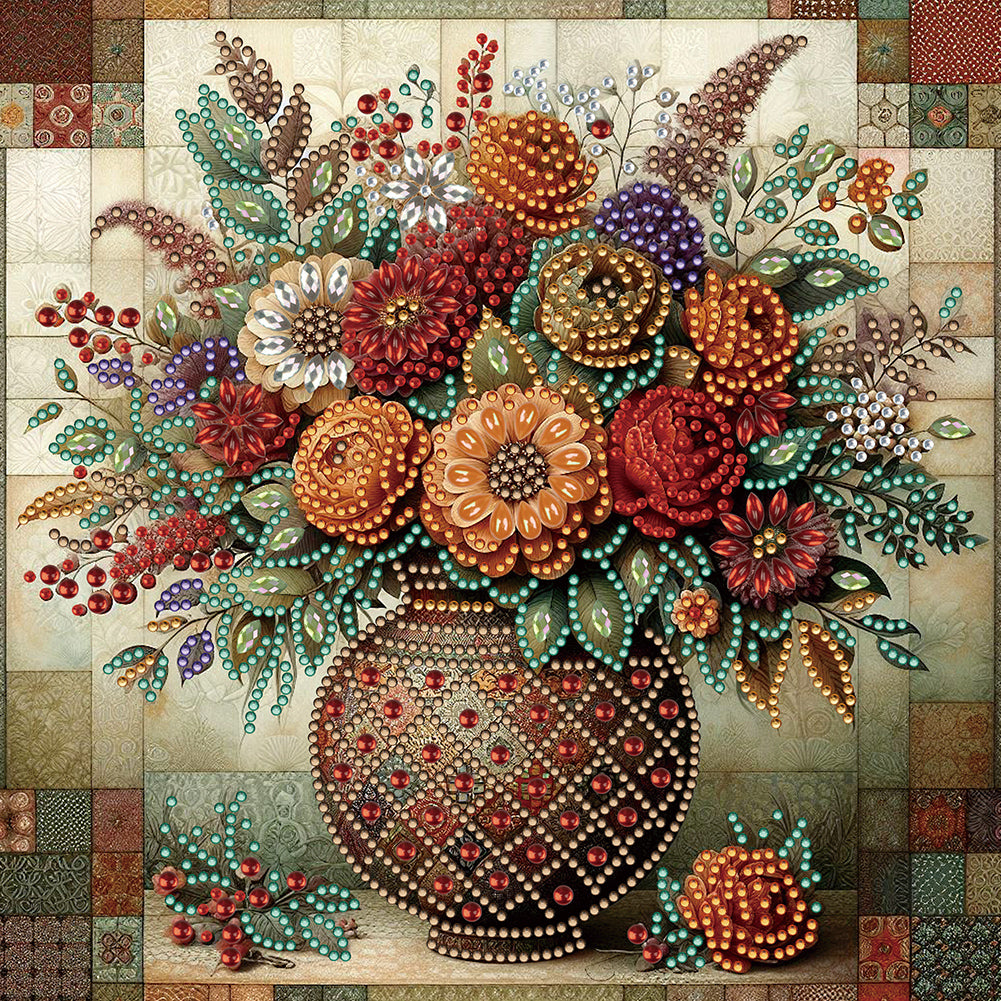 Diamond Painting - Partial Special Shaped - Vintage Vase (30*30CM)