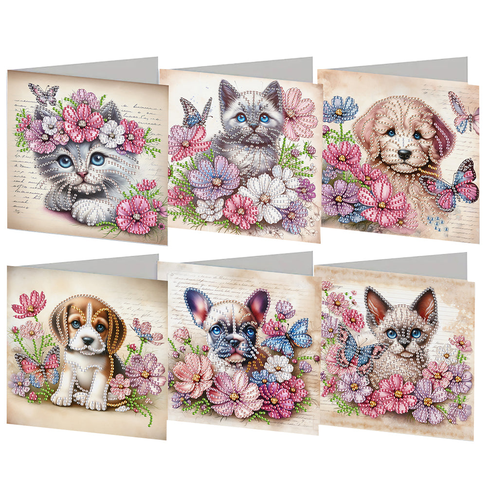 6Pcs Animals DIY Diamond Painting Greeting Card Kit with Envelope for Friend