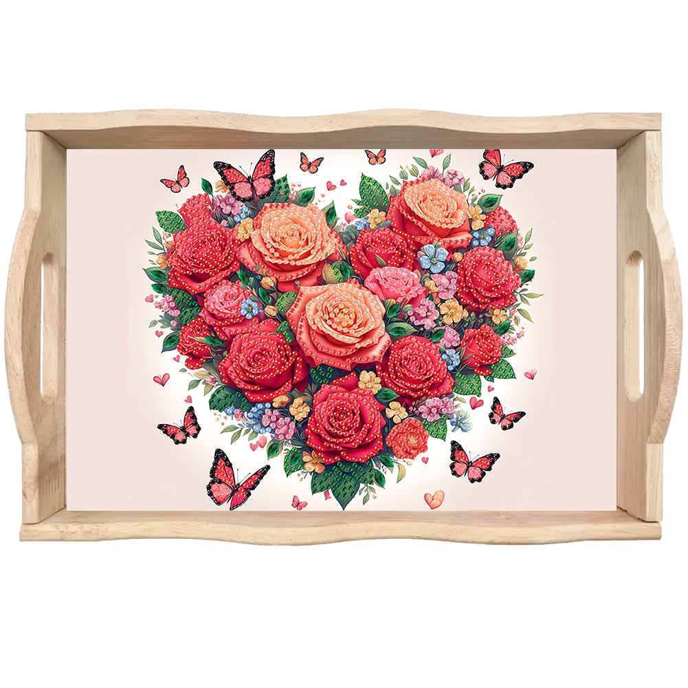 Wooden Animals Flowers 5D DIY Diamond Painting Serving Tray with Handle for Desk