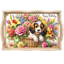 Load image into Gallery viewer, Wooden Animals Flowers 5D DIY Diamond Painting Serving Tray with Handle for Desk
