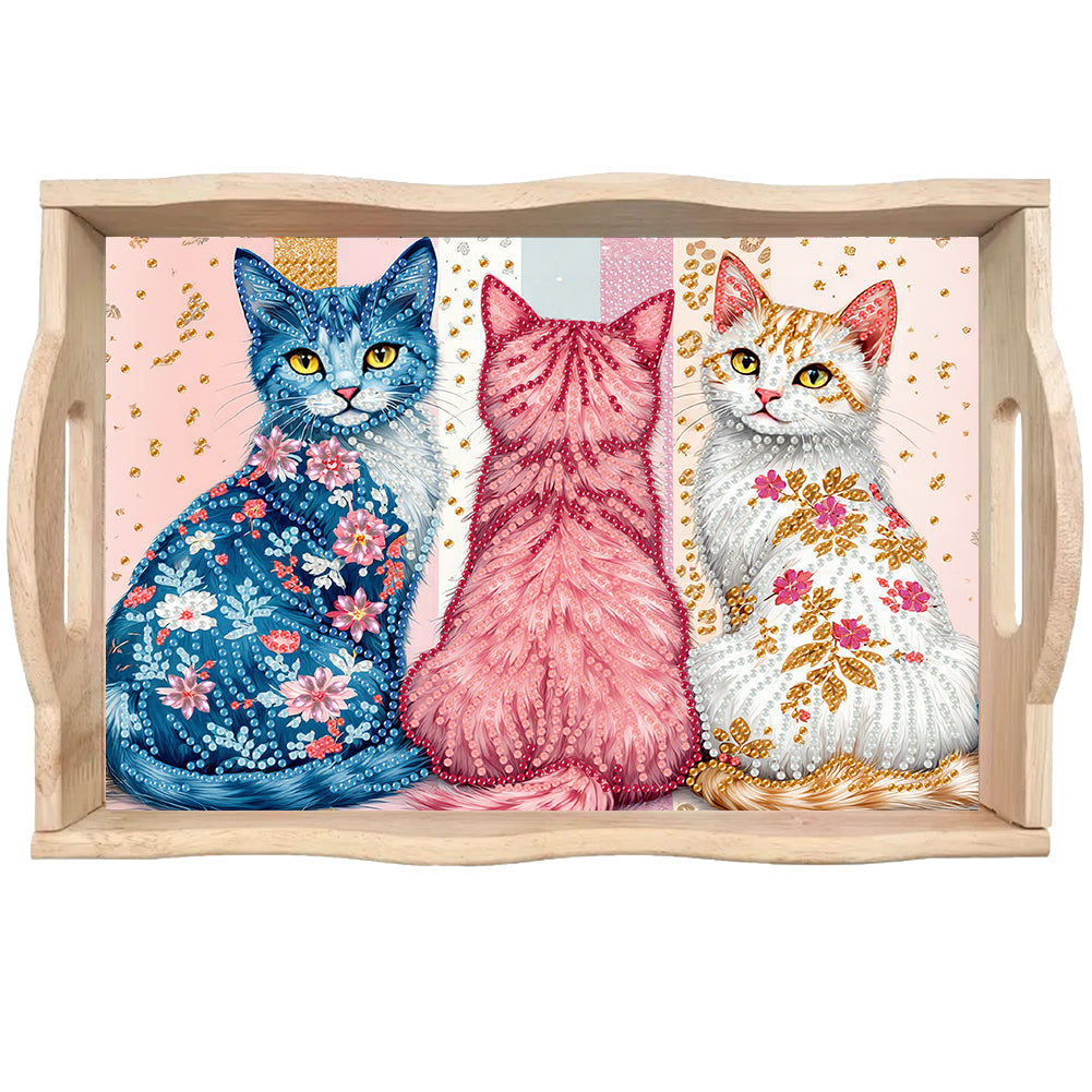 Wooden Animals Flowers 5D DIY Diamond Painting Serving Tray with Handle for Desk