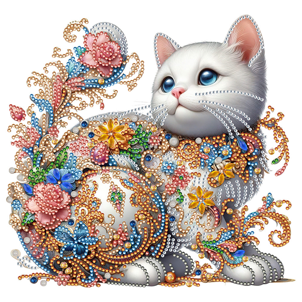 Diamond Painting - Partial Special Shaped - White Cat (30*30CM)