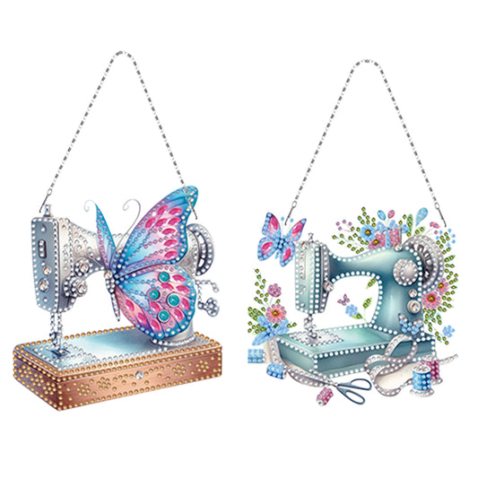 2 Pcs Sewing Machine Diamond Art Hanging Pendant Diamond Painting Home Decor