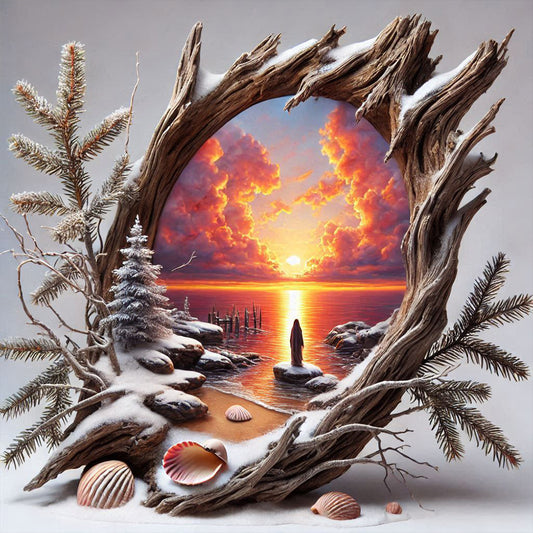Diamond Painting - Full Round - Dead Pine Trunk Sunset Dusk (40*40CM)