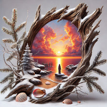 Load image into Gallery viewer, Diamond Painting - Full Round - Dead Pine Trunk Sunset Dusk (40*40CM)
