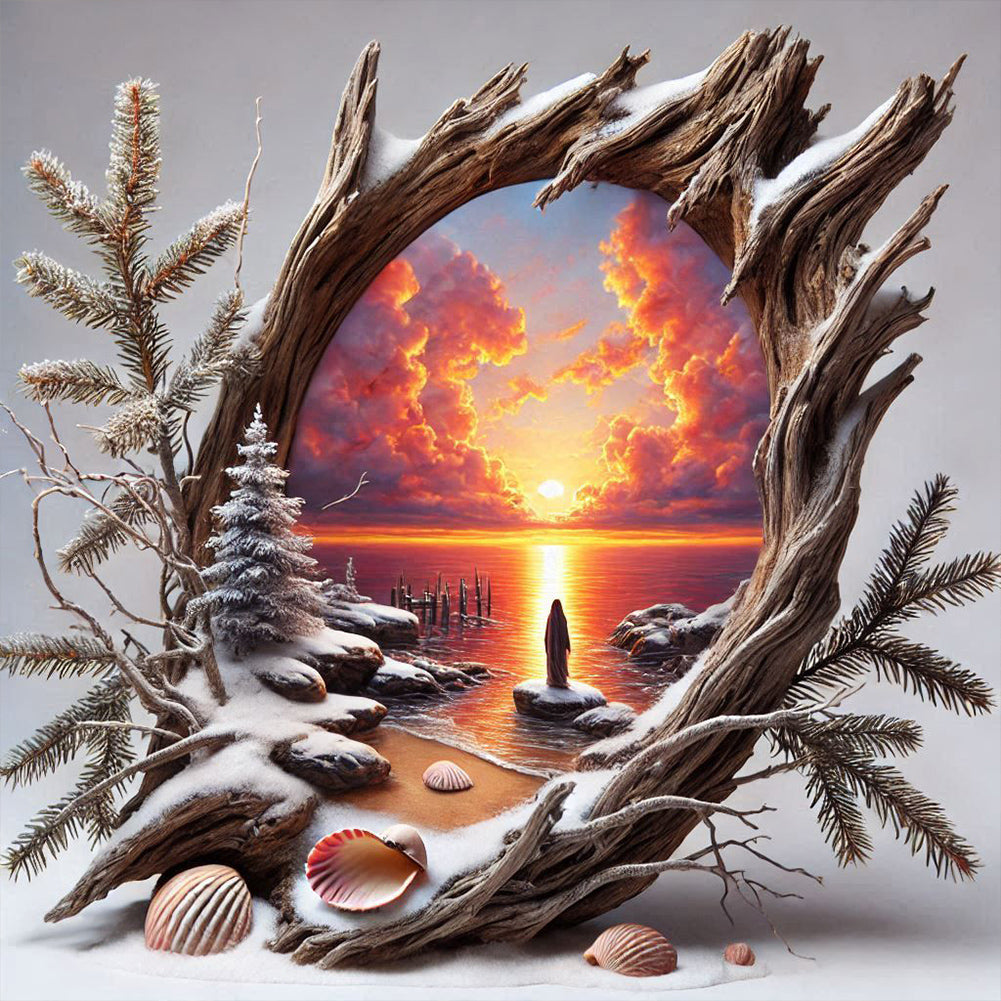 Diamond Painting - Full Round - Dead Pine Trunk Sunset Dusk (40*40CM)