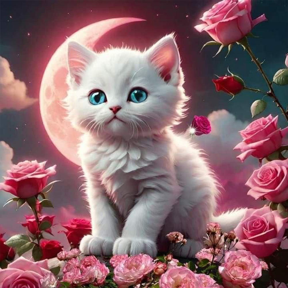 Diamond Painting - Full Round - Blood Moon White Cat (40*40CM)