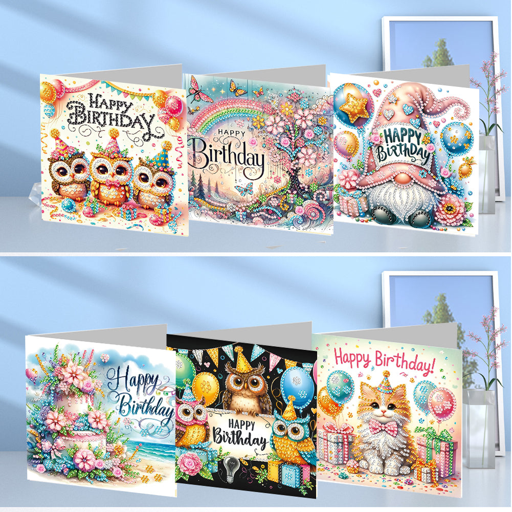 6pcs Diamond Painting Greeting Cards DIY Diamond Art Cards Handmade Arts Crafts