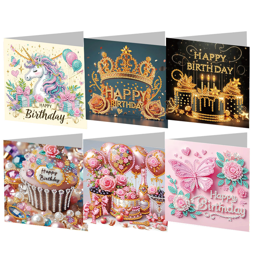 6Pcs DIY Diamond Painting Greeting Card with Envelope 5D DIY Drill Painting Card