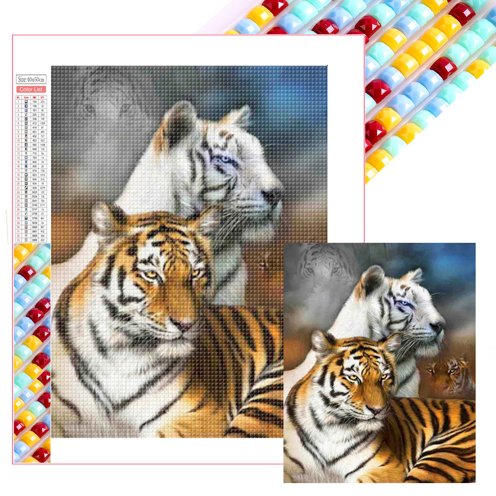 Diamond Painting - Full Square - Yellow And White Tiger (40*50CM)