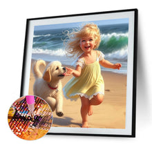 Load image into Gallery viewer, Diamond Painting - Full Square - Little Girl Playing On The Beach In Summer (30*30CM)
