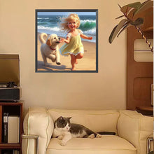 Load image into Gallery viewer, Diamond Painting - Full Square - Little Girl Playing On The Beach In Summer (30*30CM)
