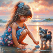 Load image into Gallery viewer, Diamond Painting - Full Square - Little Girl Playing On The Beach In Summer (30*30CM)
