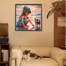 Load image into Gallery viewer, Diamond Painting - Full Square - Little Girl Playing On The Beach In Summer (30*30CM)
