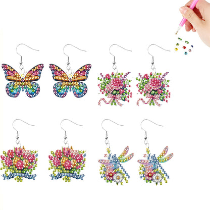4 Pairs Double Sided Exquisite Pattern Diamond Painting Earrings for Women Girls